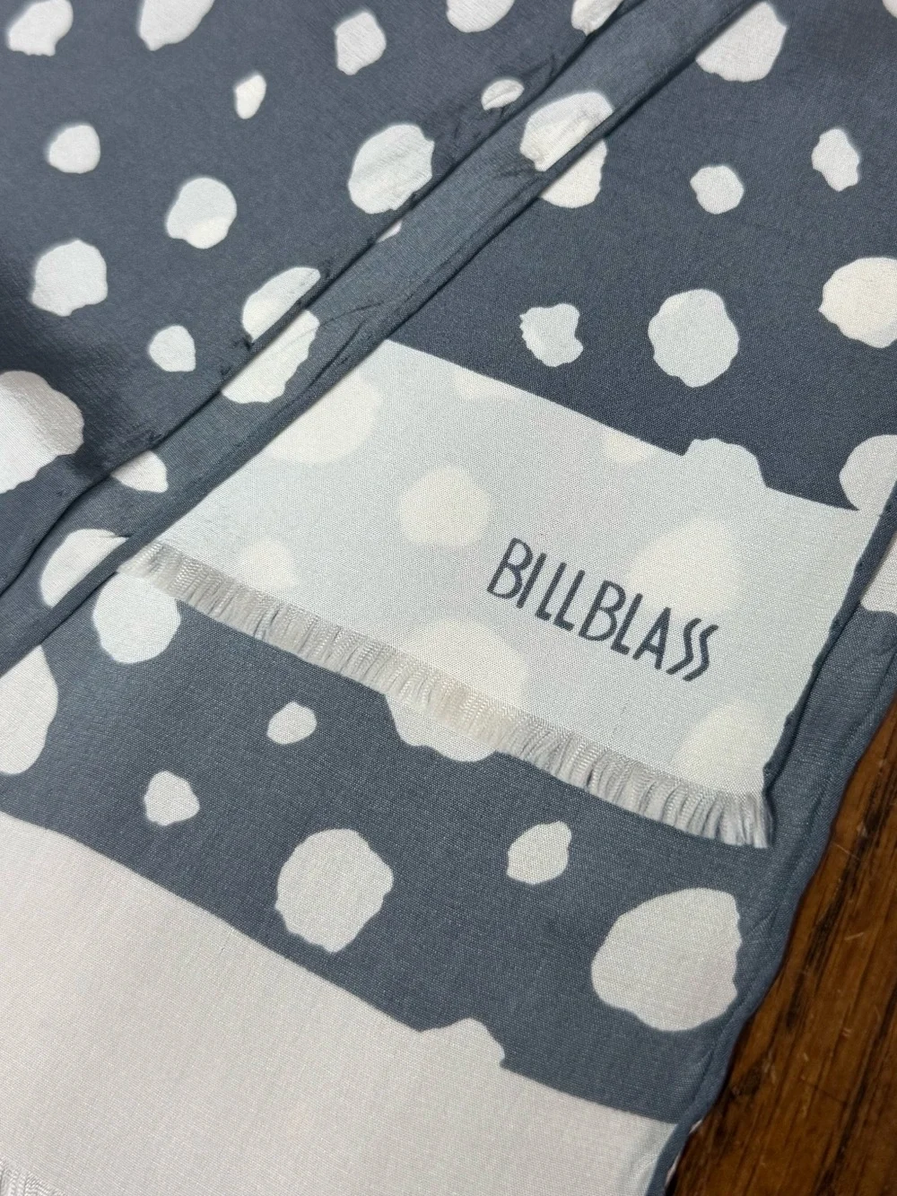 Vintage Bill Blass Gray Ivory Spotted Silk Scarf 80s Polka Dot Abstract Grey
